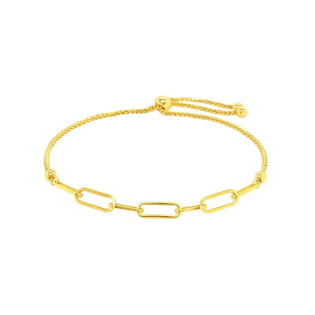 14K Yellow Gold Adjustable Bracelet with Paperclip Chain (1.00 mm)