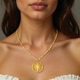 14k Yellow Gold Necklace with Compass Pendant