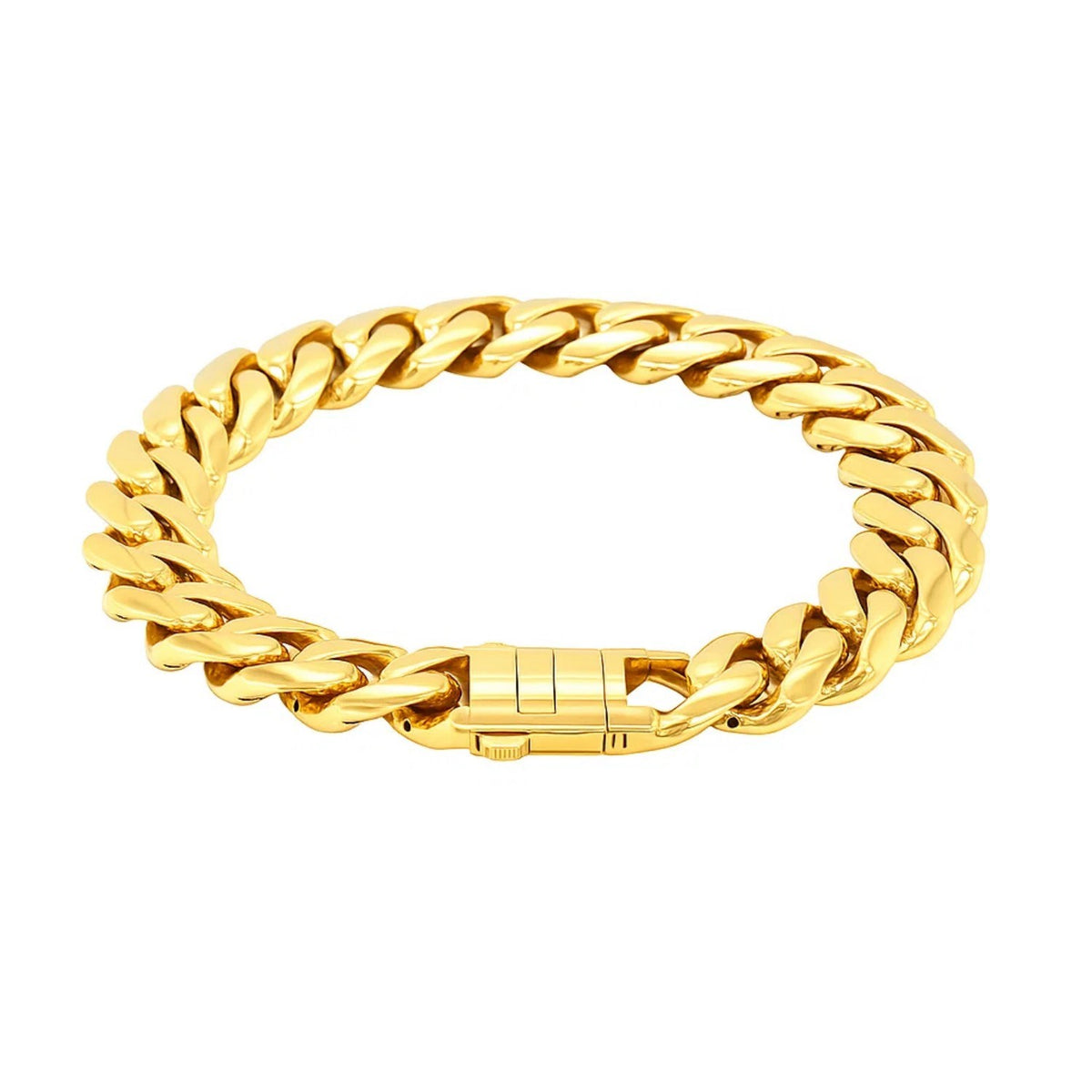 14k Yellow Gold 8 1/2 inch Wide Polished Curb Chain Bracelet (13.50 mm)