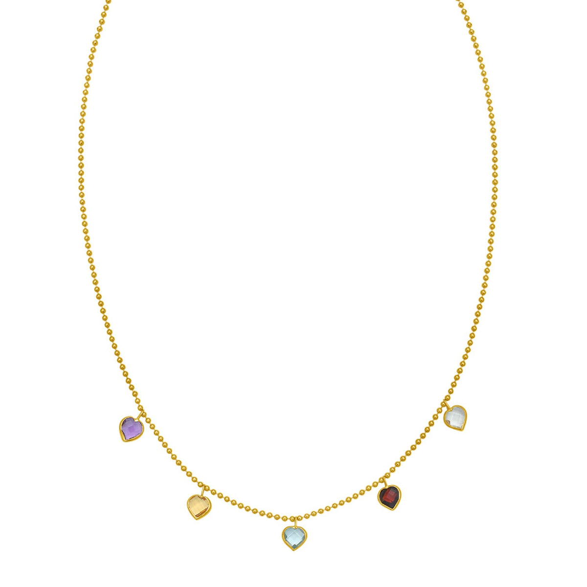 14K Yellow Gold Multi Gemstone Heart Necklace (1.50 mm)