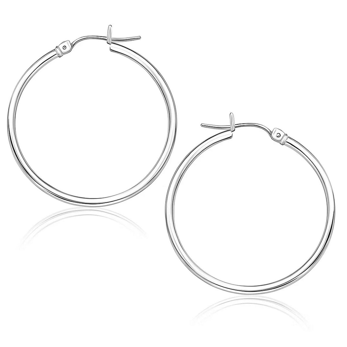 10k White Gold Polished Hoop Earrings (1.5x25 mm)