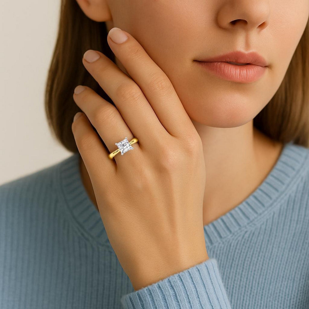 2 Carat Princess Lab Grown IGI G/VS1 Diamond Solitaire Ring in 14K Yellow Gold