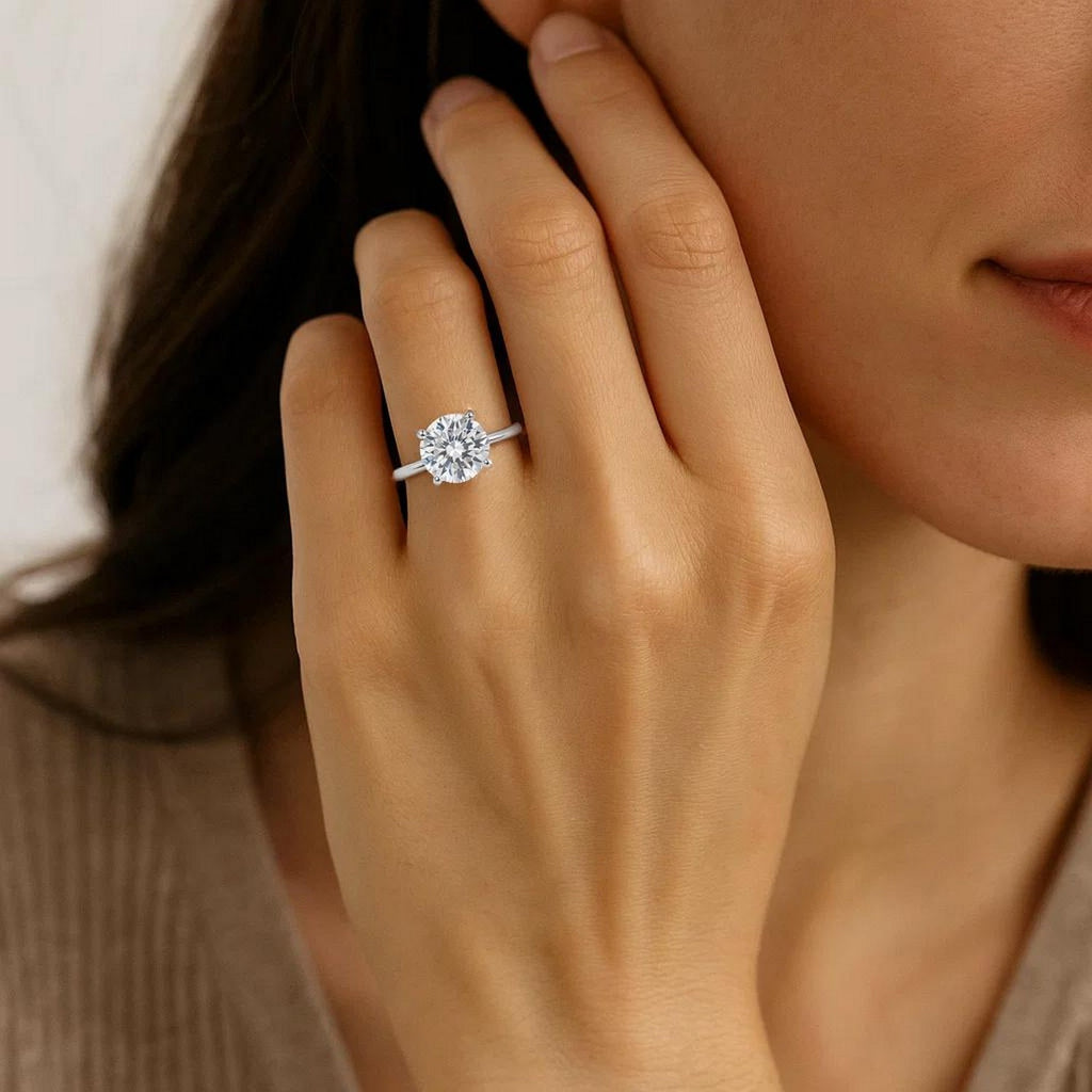 3 Carat Round Lab Grown IGI G/VS1 Diamond Solitaire Ring in 14K White Gold
