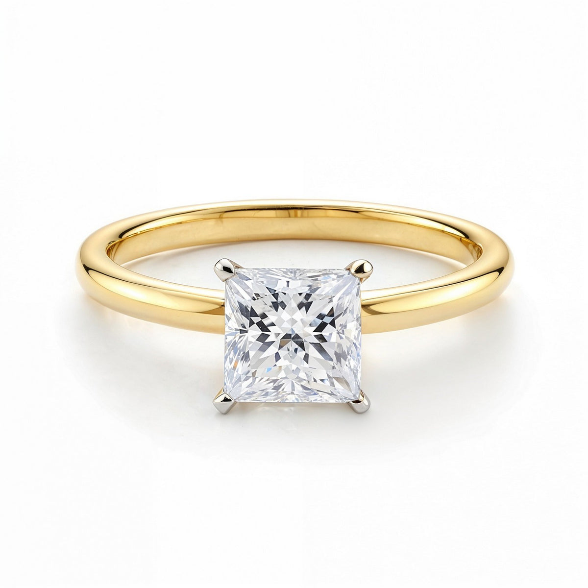 1 Carat Princess Lab Grown IGI G/VS1 Diamond Solitaire Ring in 10K Yellow Gold