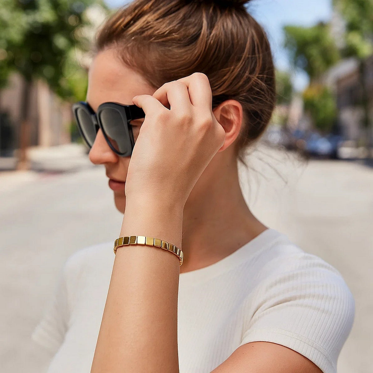 14k Yellow Gold High Polish Square Link Bracelet (6.00 mm)