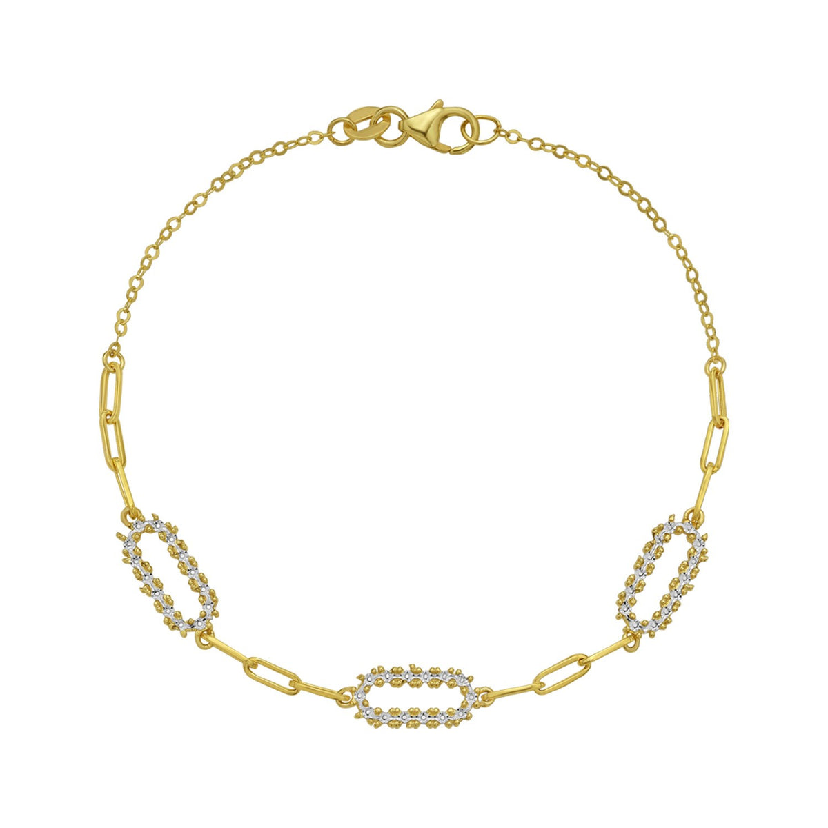 14K Yellow Gold Diamon Oro Paperclip Bracelet