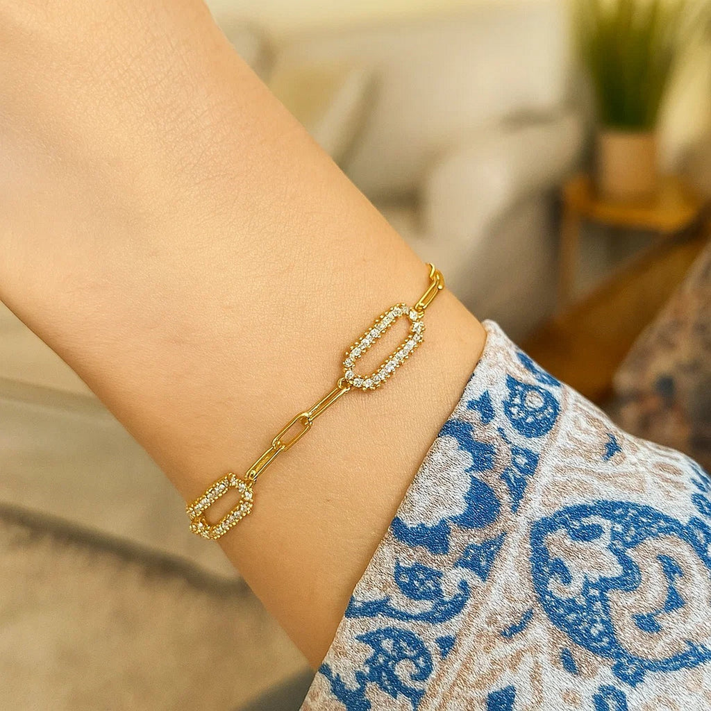 14K Yellow Gold Diamon Oro Paperclip Bracelet