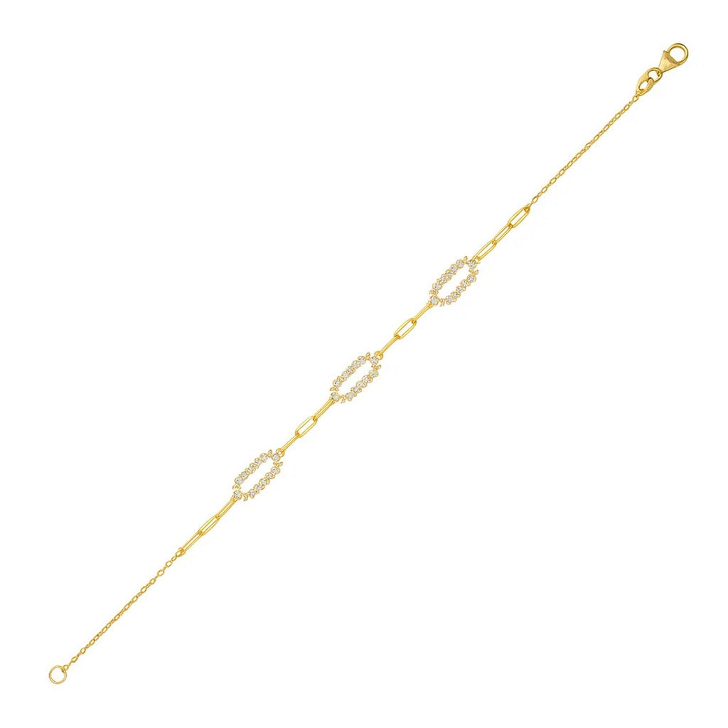 14K Yellow Gold Diamon Oro Paperclip Bracelet