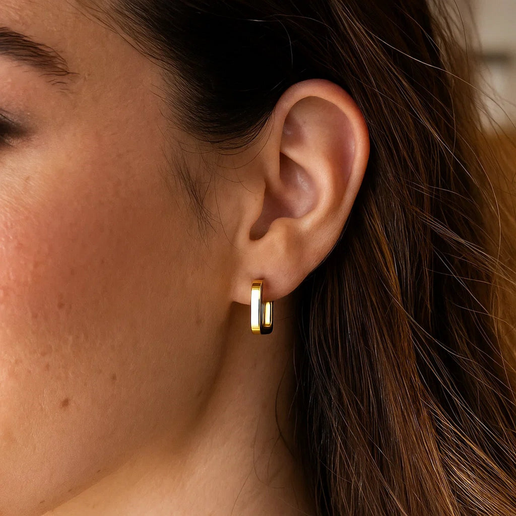 14k Yellow Gold Small Square Huggie Hoops