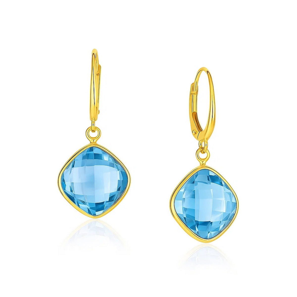 Drop Earrings with Blue Topaz Cushion Briolettes in 14k Yellow Gold