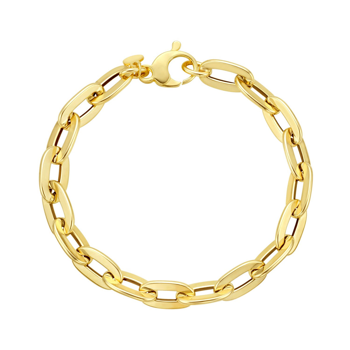 14K Yellow Gold Long Mirror Rolo Link Chain Bracelet (7.30 mm)