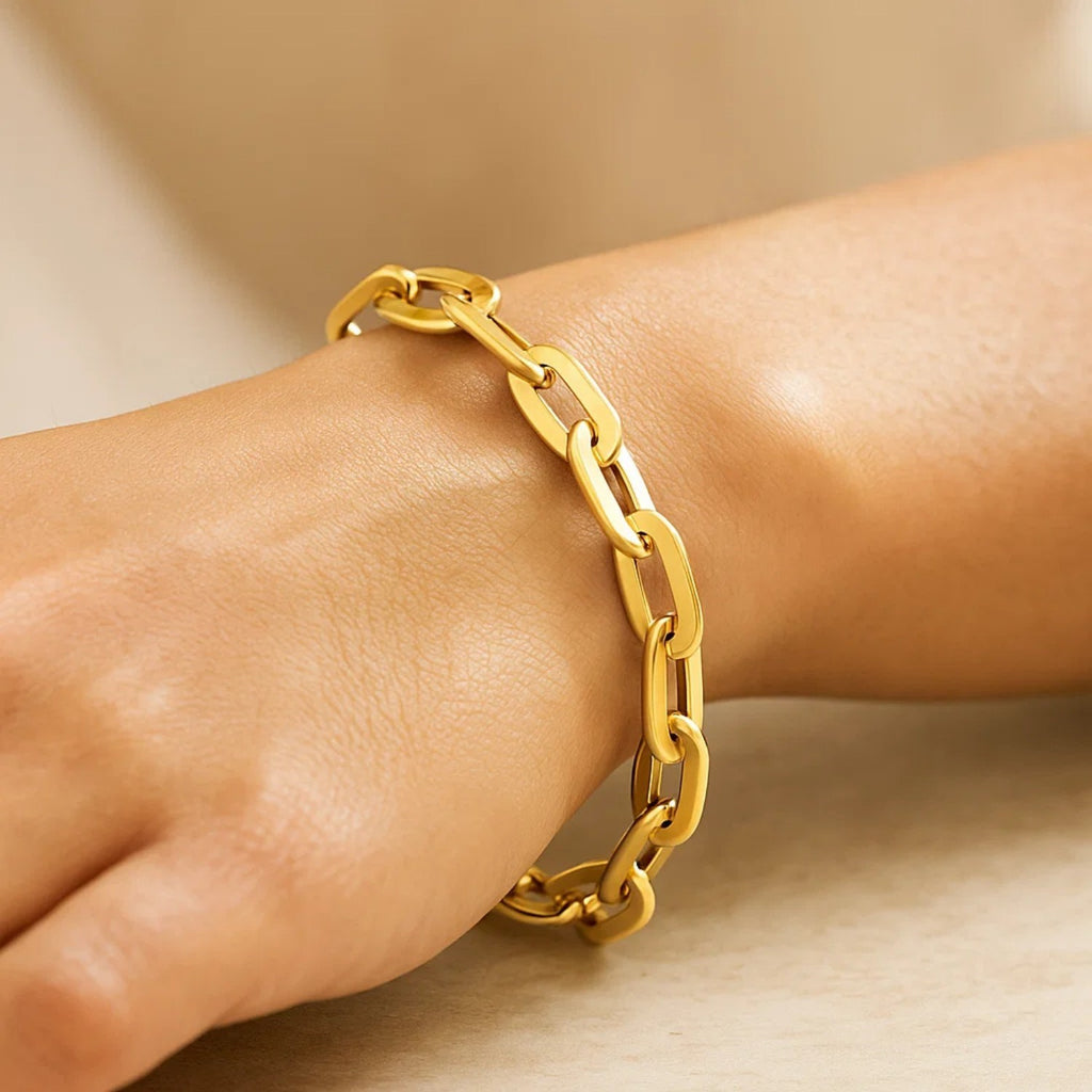 14K Yellow Gold Long Mirror Rolo Link Chain Bracelet (7.30 mm)