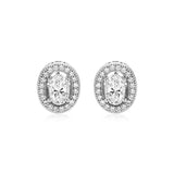 Sterling Silver Beaded Oval Bezel Set Cubic Zirconia Earrings