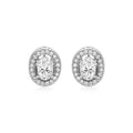 Sterling Silver Beaded Oval Bezel Set Cubic Zirconia Earrings