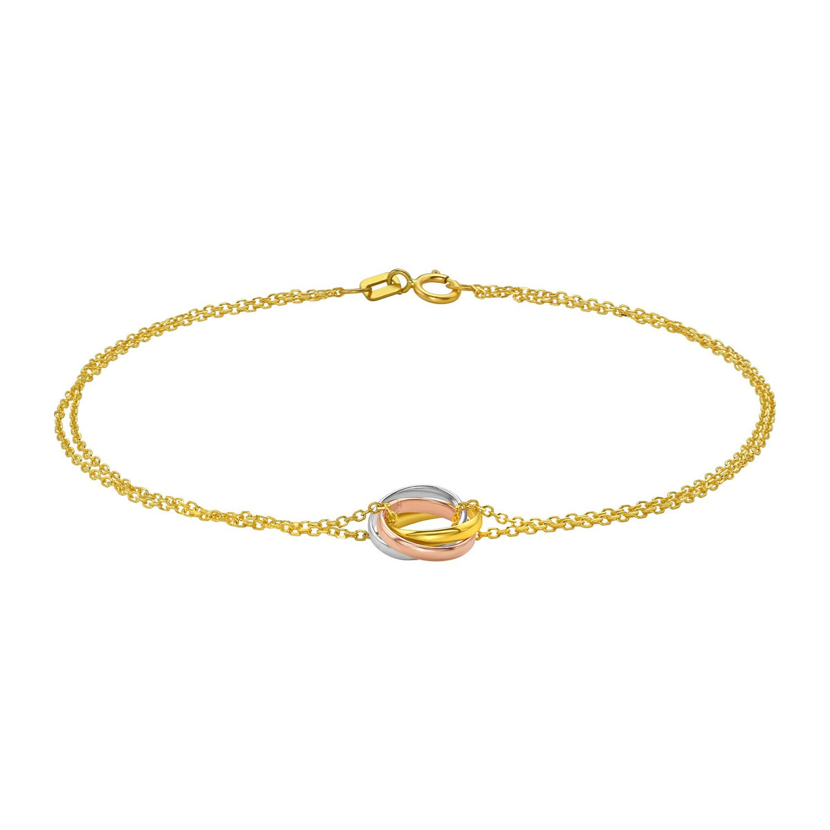 14K Tri Color Gold Trinity Chain Bracelet