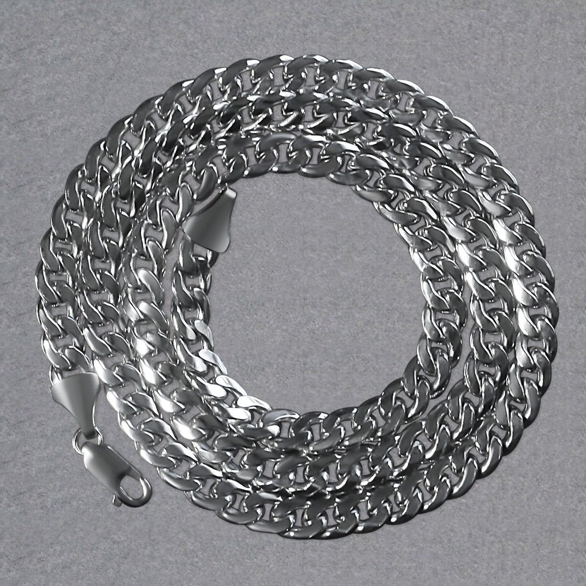 14K White Gold Miami Cuban Semi Solid Chain (7.00 mm)