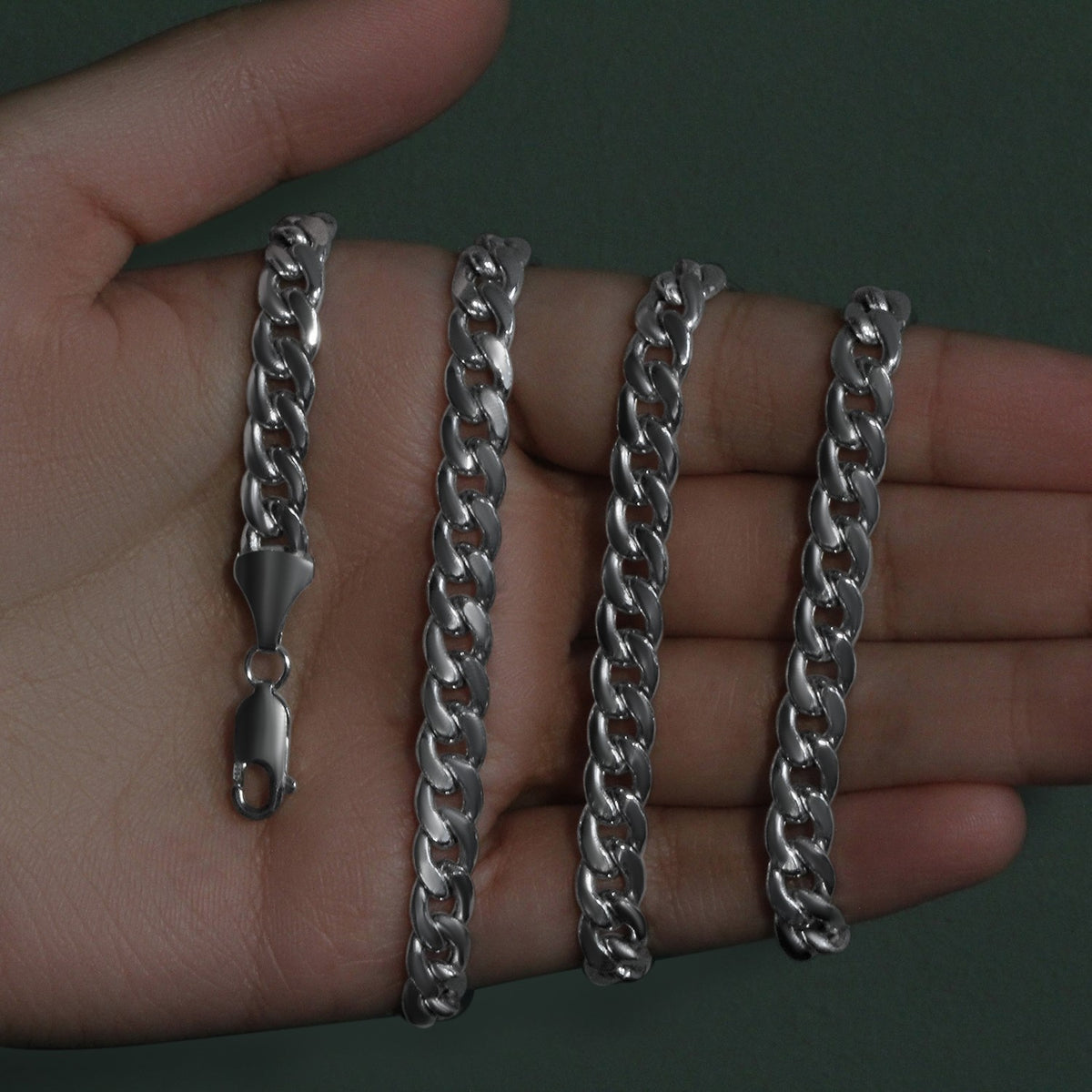 14K White Gold Miami Cuban Semi Solid Chain (7.00 mm)