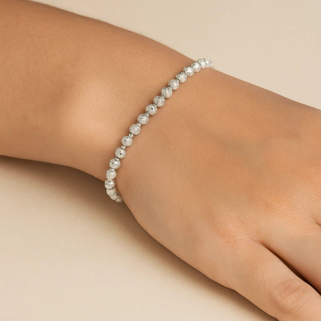 14K White Gold Disco Diamond Cut Bead Bracelet (4.00 mm)