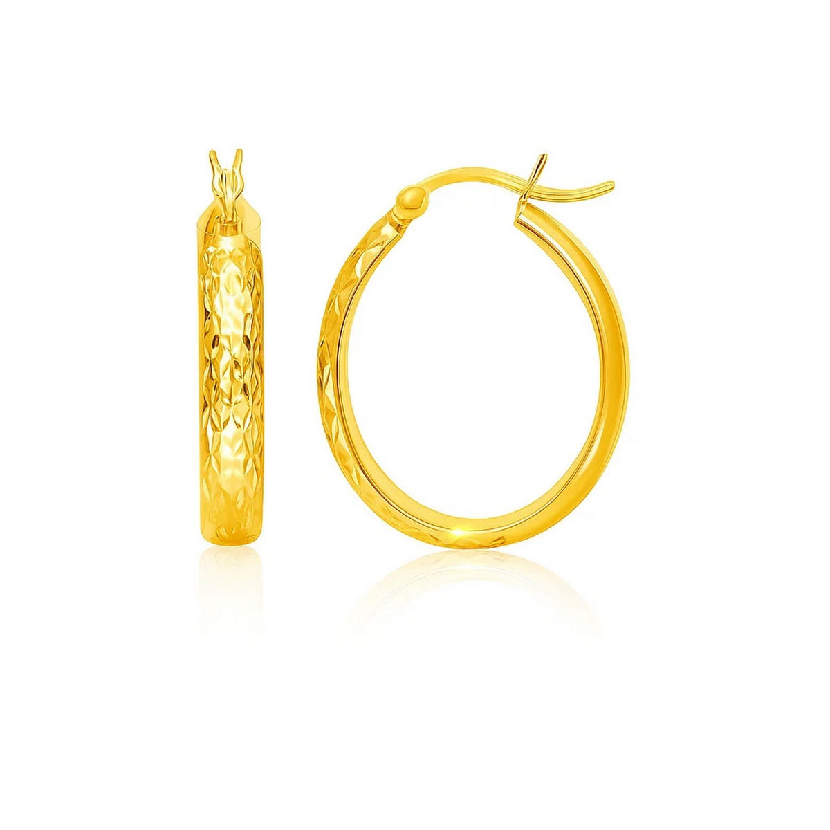 10k Yellow Gold Hammered Oval Hoop Earrings