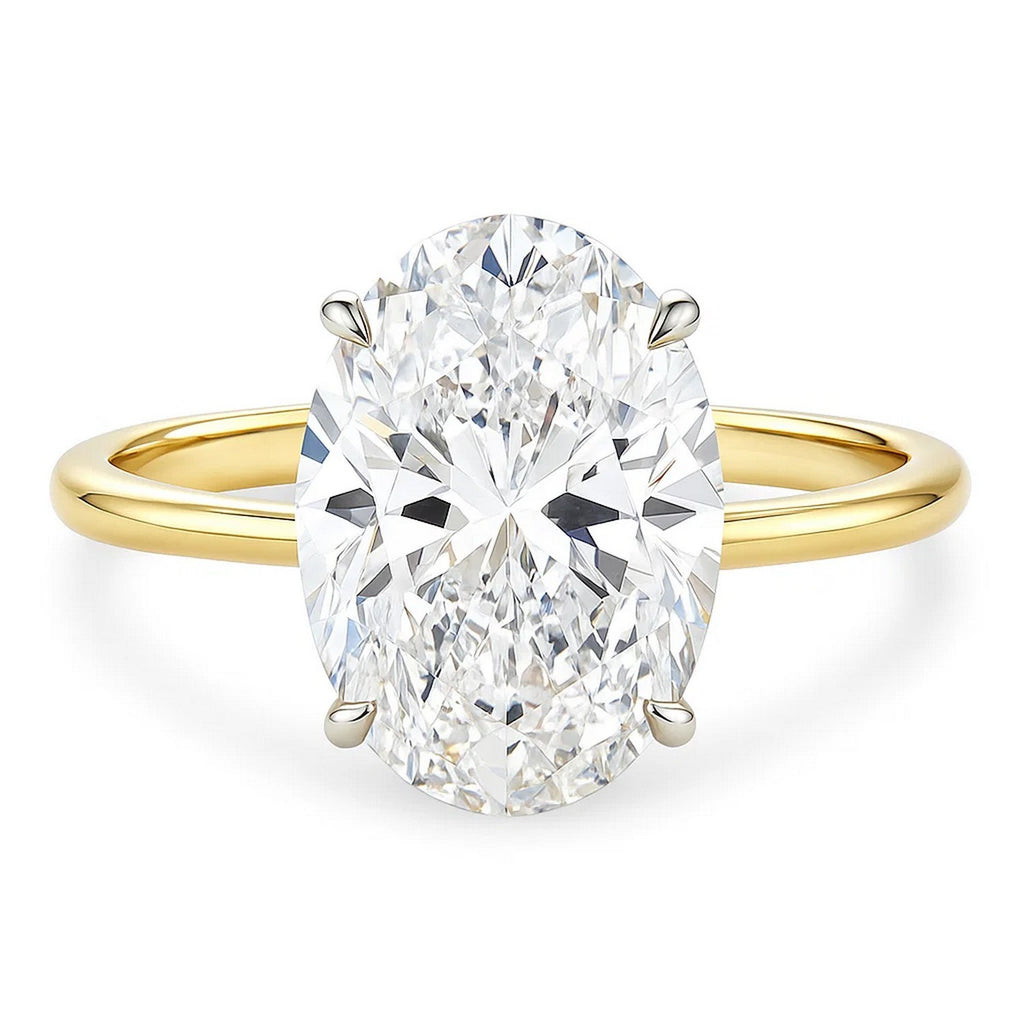 5 Carat Oval Lab Grown IGI G/VS1 Diamond Solitaire Ring in 14K Yellow Gold
