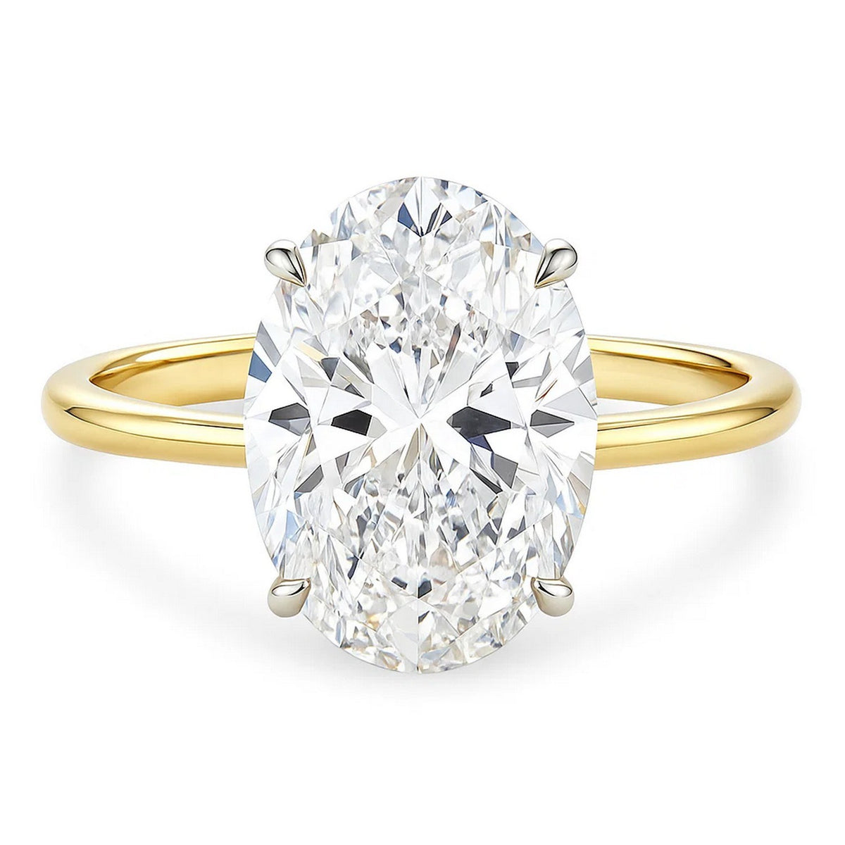 5 Carat Oval Lab Grown IGI G/VS1 Diamond Solitaire Ring in 14K Yellow Gold