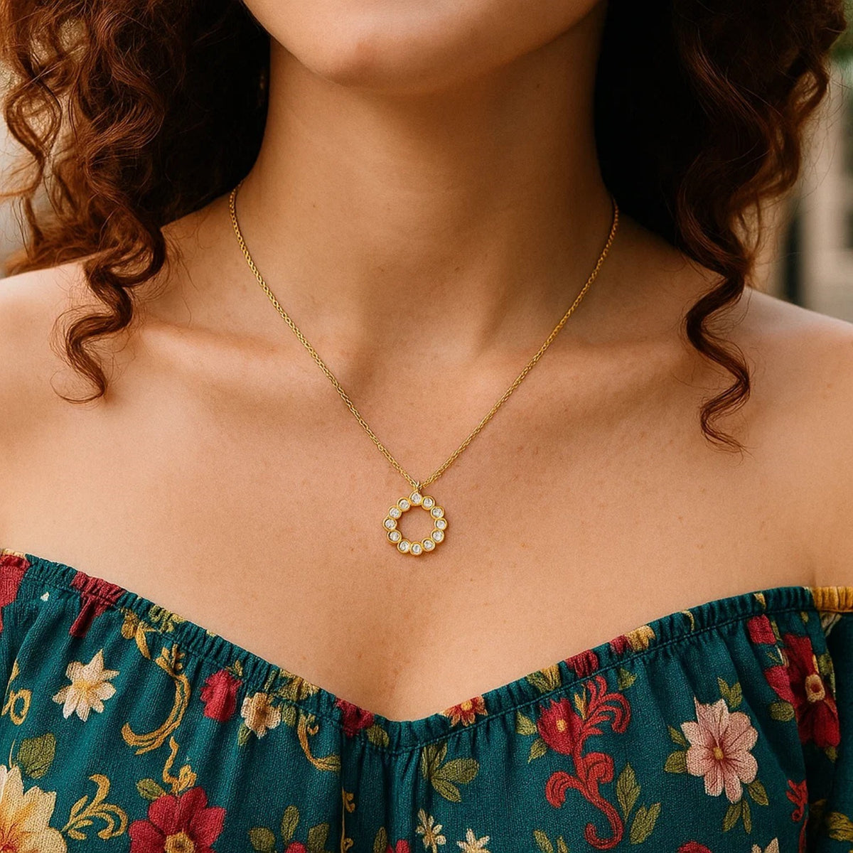 Classic 14K Yellow Gold Petite Diamond Circle Necklace