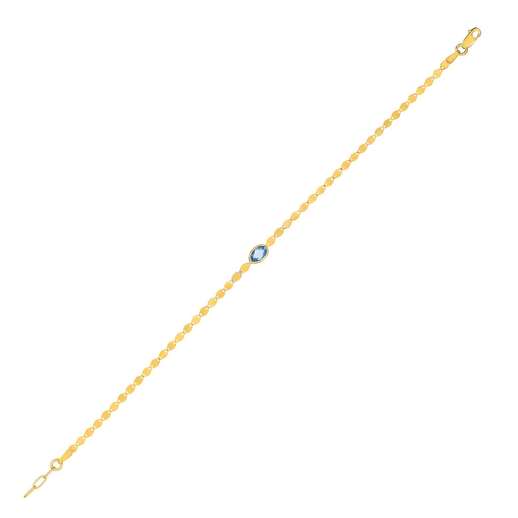 14K Yellow Gold Blue Topaz Mirrored Chain (2.20 mm)