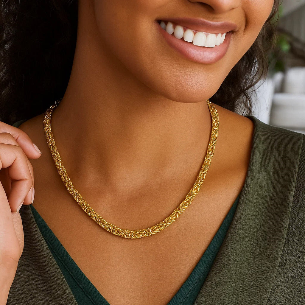 14k Yellow Gold Fancy Byzantine Chain Necklace