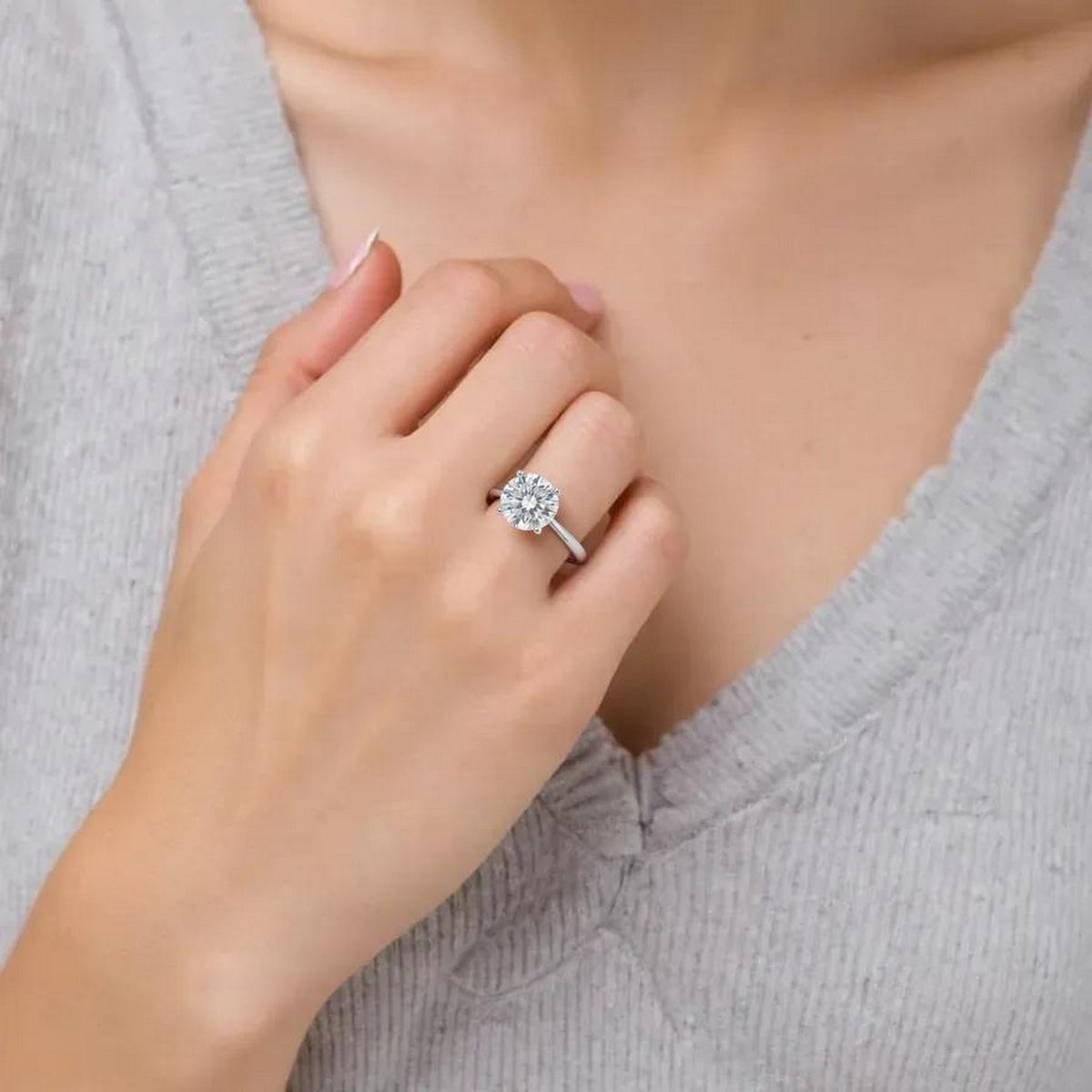 1 1/2 Carat Round Lab Grown IGI G/VS1 Diamond Solitaire Ring in Sterling Silver