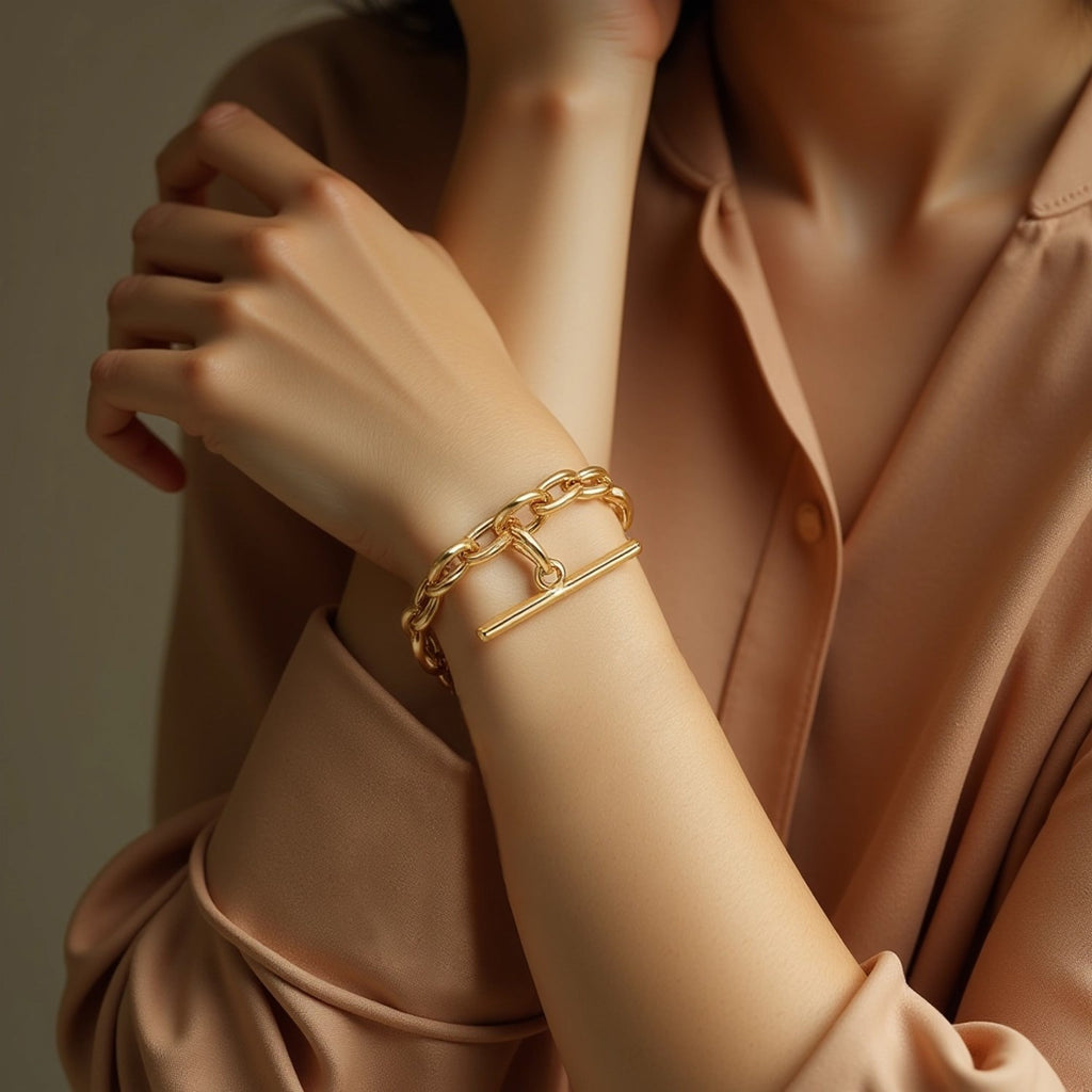 14k Yellow Gold Alternating Oval and Round Chain Bracelet with Toggle (3.90 mm)