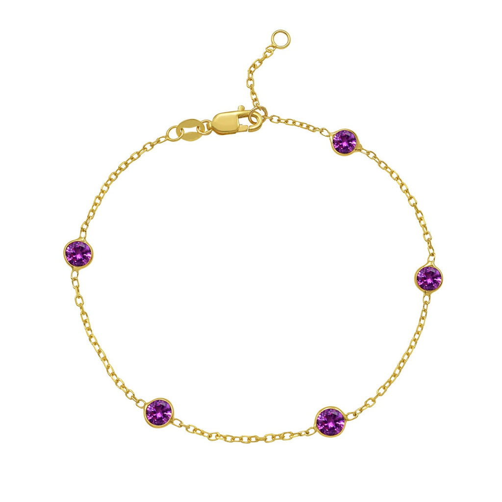 14K Yellow Gold Pink Sapphire Station Bracelet
