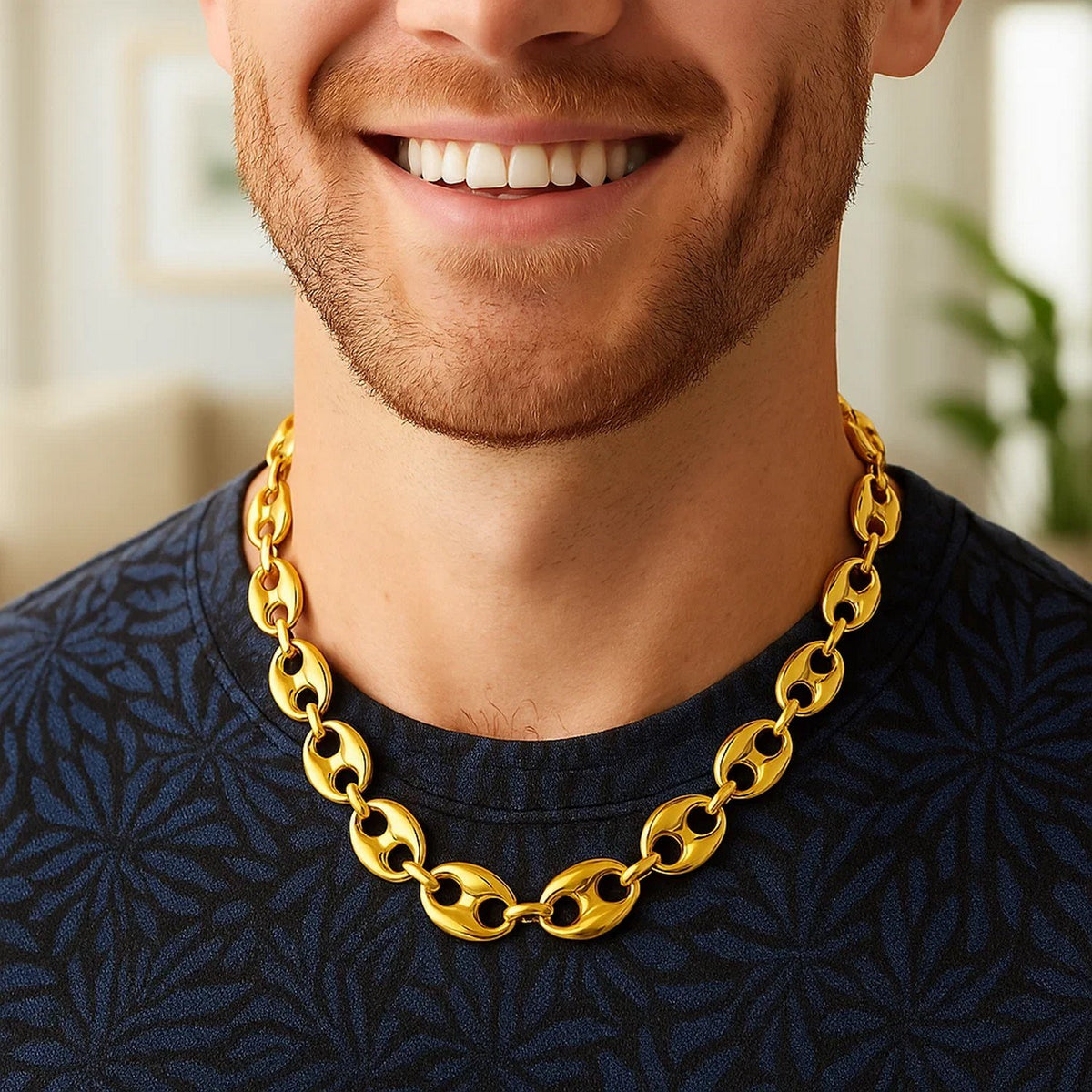 Puffed Mariner Link 16mm Necklace in 14K Yellow Gold