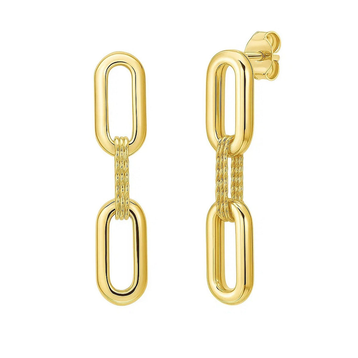 14K Yellow Gold Mini Diamante Paperclip Earrings