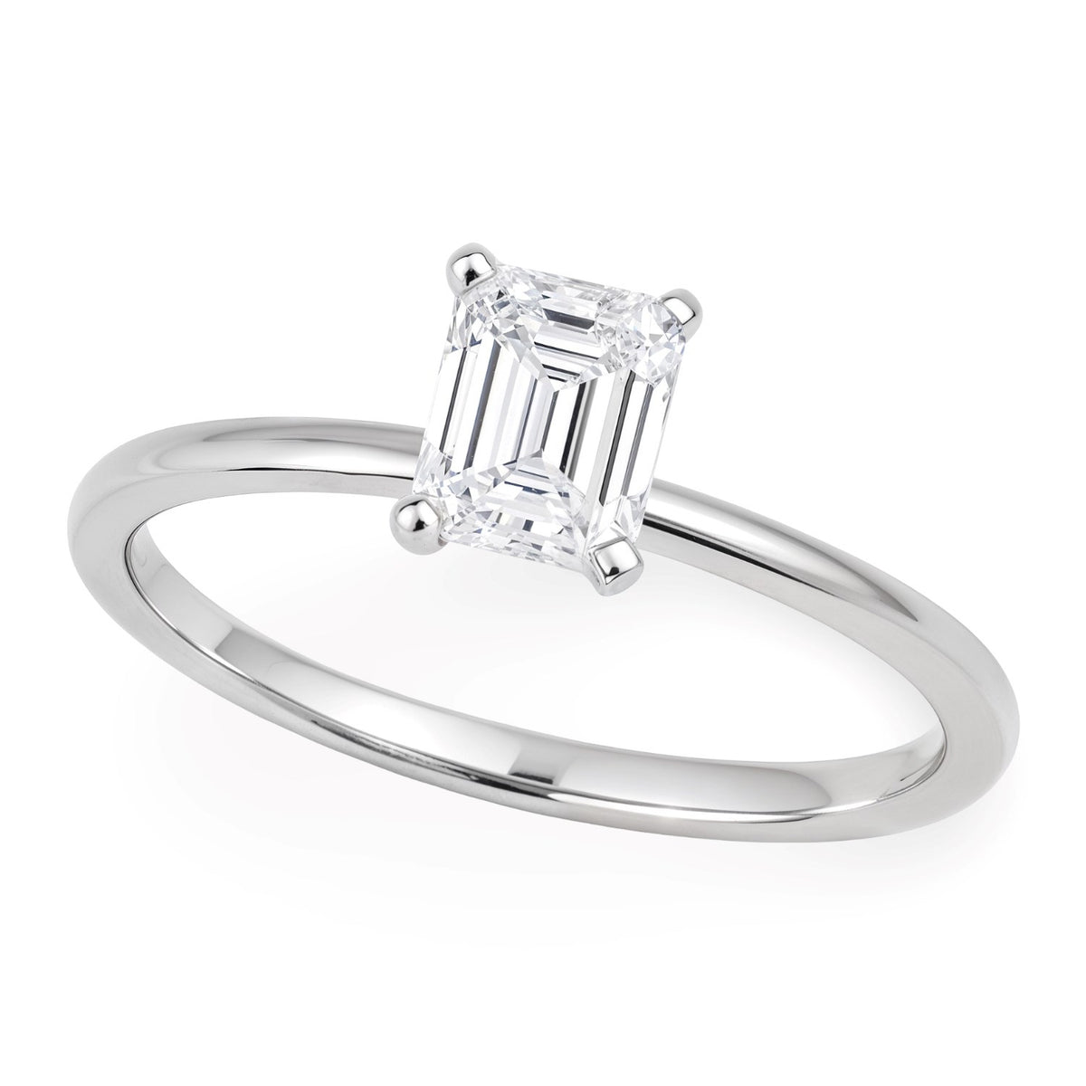 1 Carat Emerald Lab Grown IGI G/VS1 Diamond Solitaire Ring in 14K White Gold