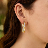 14k Two-Tone Gold Oval Hoop Twist Glittery Earrings