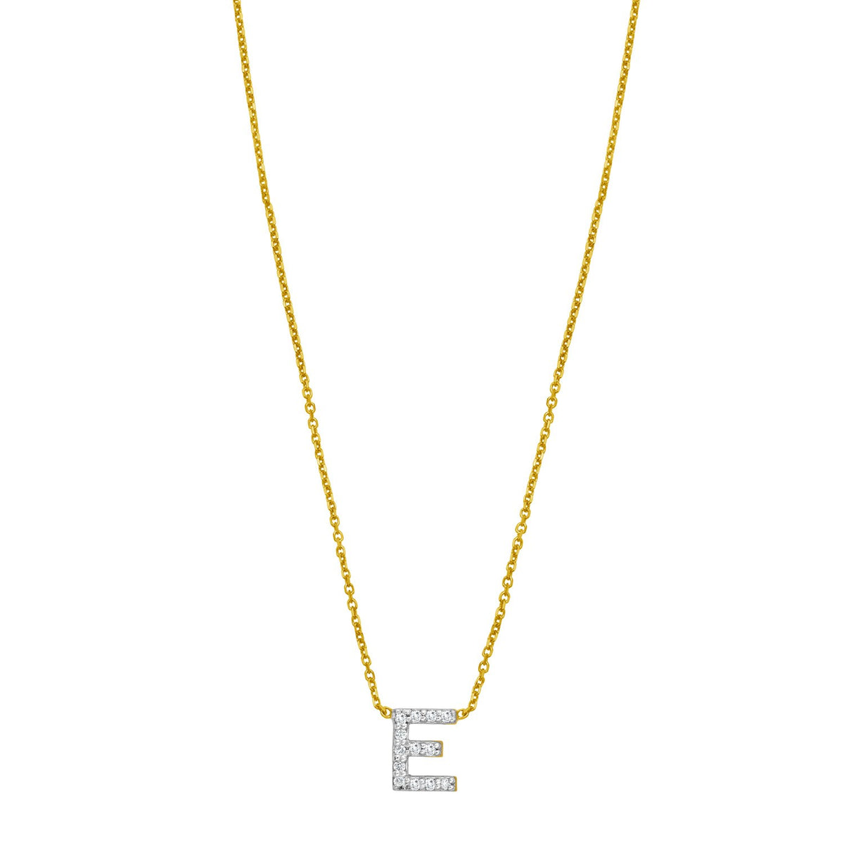 14K Yellow Gold Mini Diamond E Initial Pendant Necklace