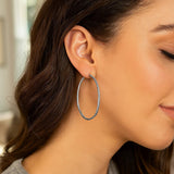 Hoop Earrings with Twist Texture in Sterling Silver(50mm)