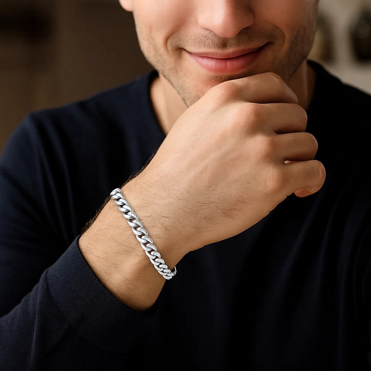 14k White Gold Miami Cuban Semi Solid Bracelet (5.50 mm)