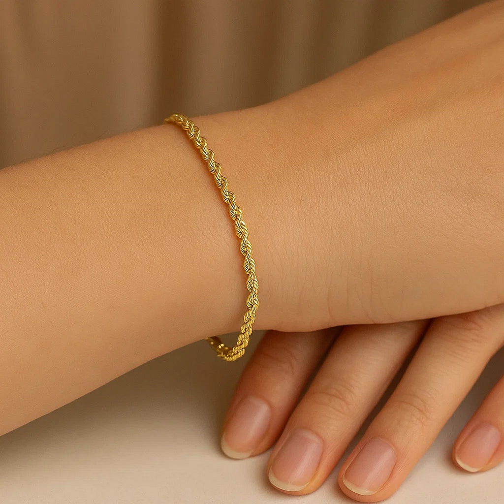 10k Yellow Gold Solid Diamond Cut Rope Bracelet (2.50 mm)