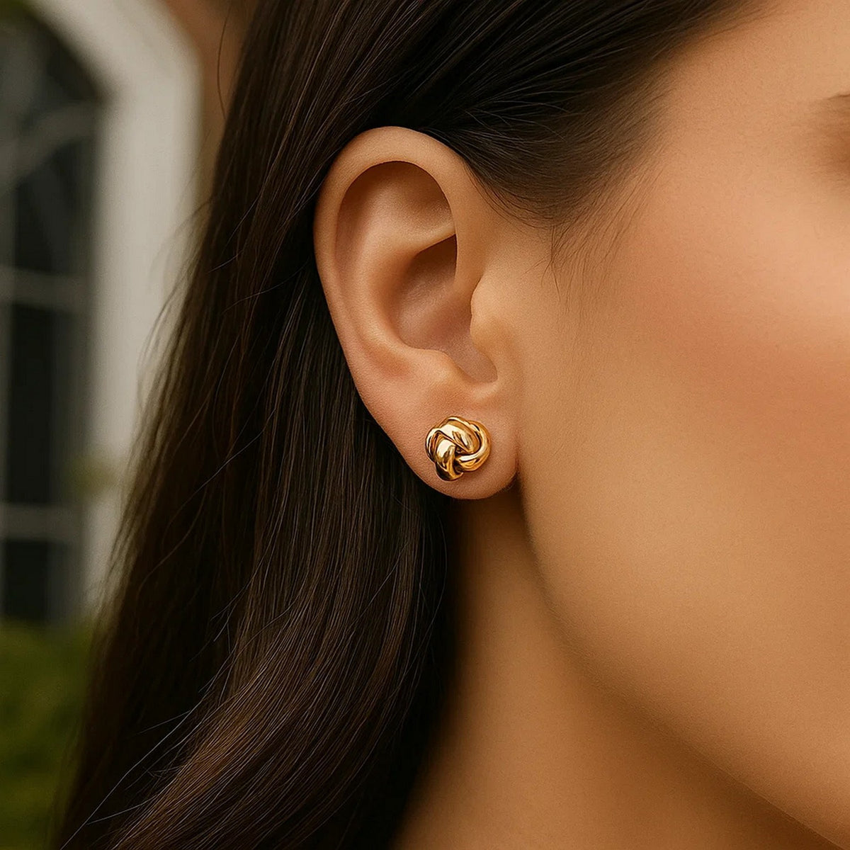 10k Yellow Gold Love Knot Stud Earrings(9mm)