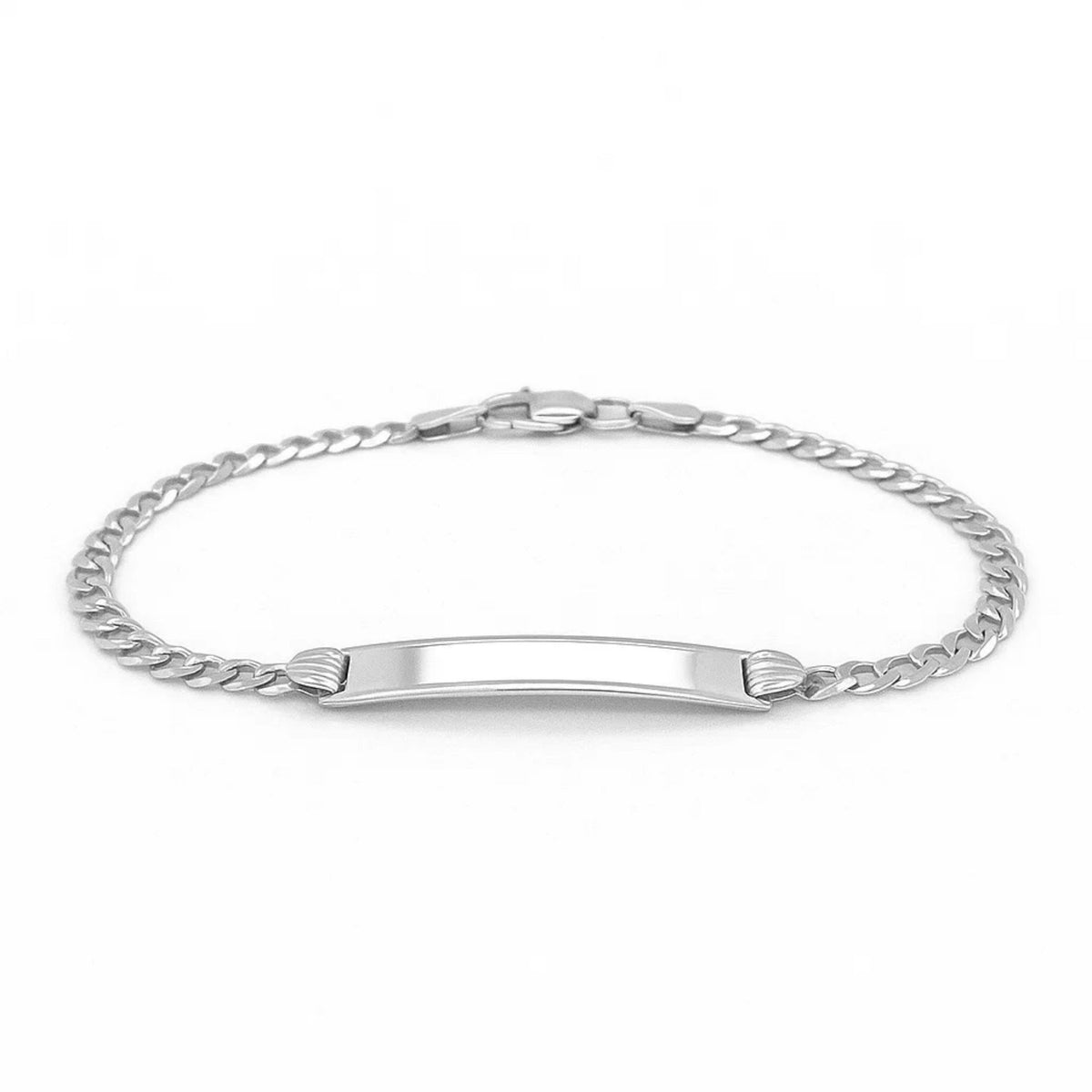 14k White Gold Curb Link Chain Polished Childrens ID Bracelet (3.00 mm)