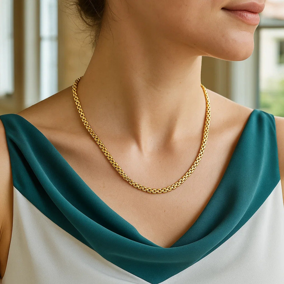 14k Yellow Gold Panther Chain Link Shiny Necklace