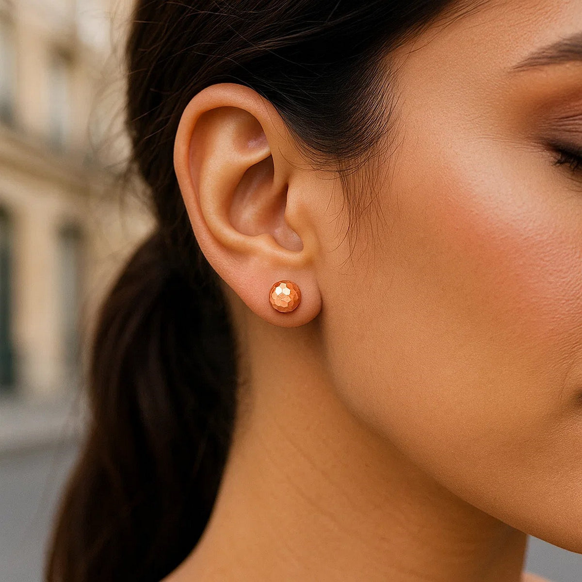 14k Rose Gold Round Faceted Style Stud Earrings(7mm)