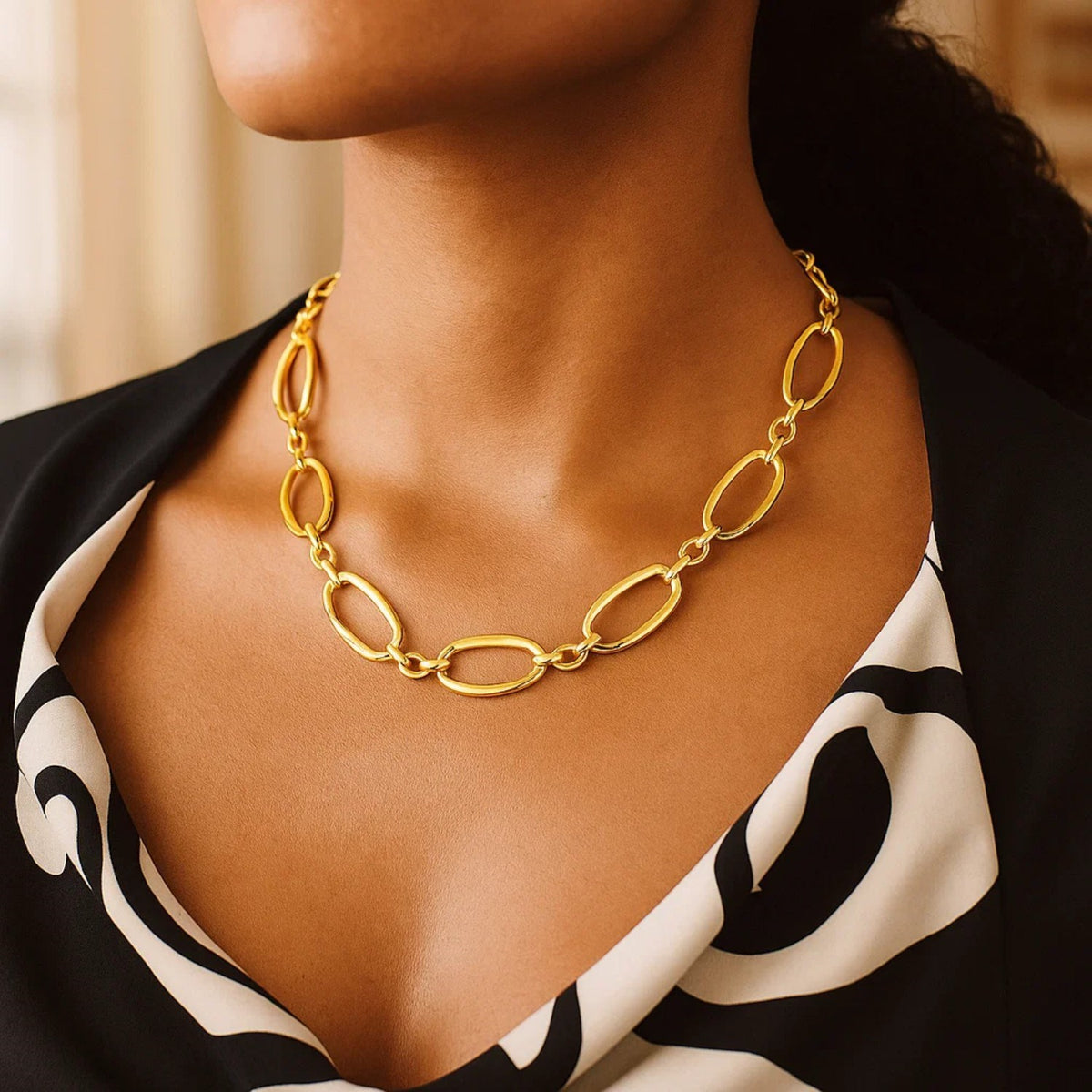 14k Yellow Gold Necklace with Polished Oval Links