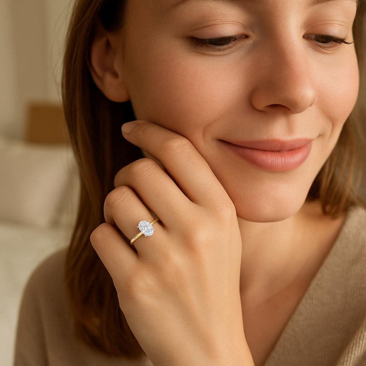 1 Carat Oval Lab Grown IGI G/VS1 Diamond Solitaire Ring in 10K Yellow Gold