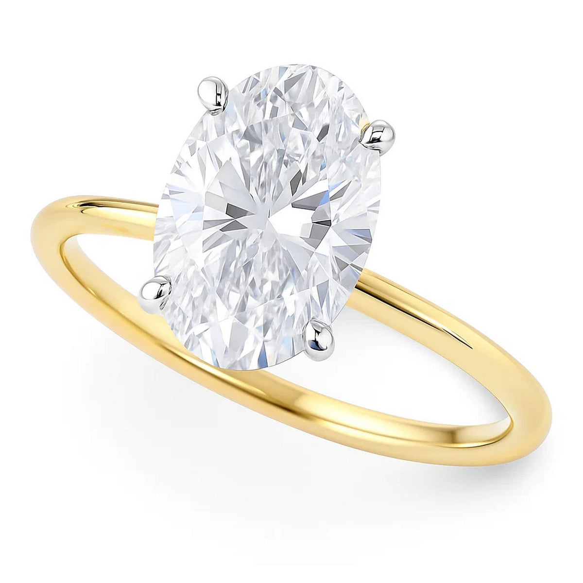 3 Carat Oval Lab Grown IGI G/VS1 Diamond Solitaire Ring in 10K Yellow Gold