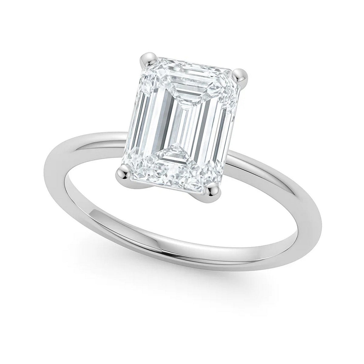 2 Carat Emerald Lab Grown IGI G/VS1 Diamond Solitaire Ring in 14K White Gold