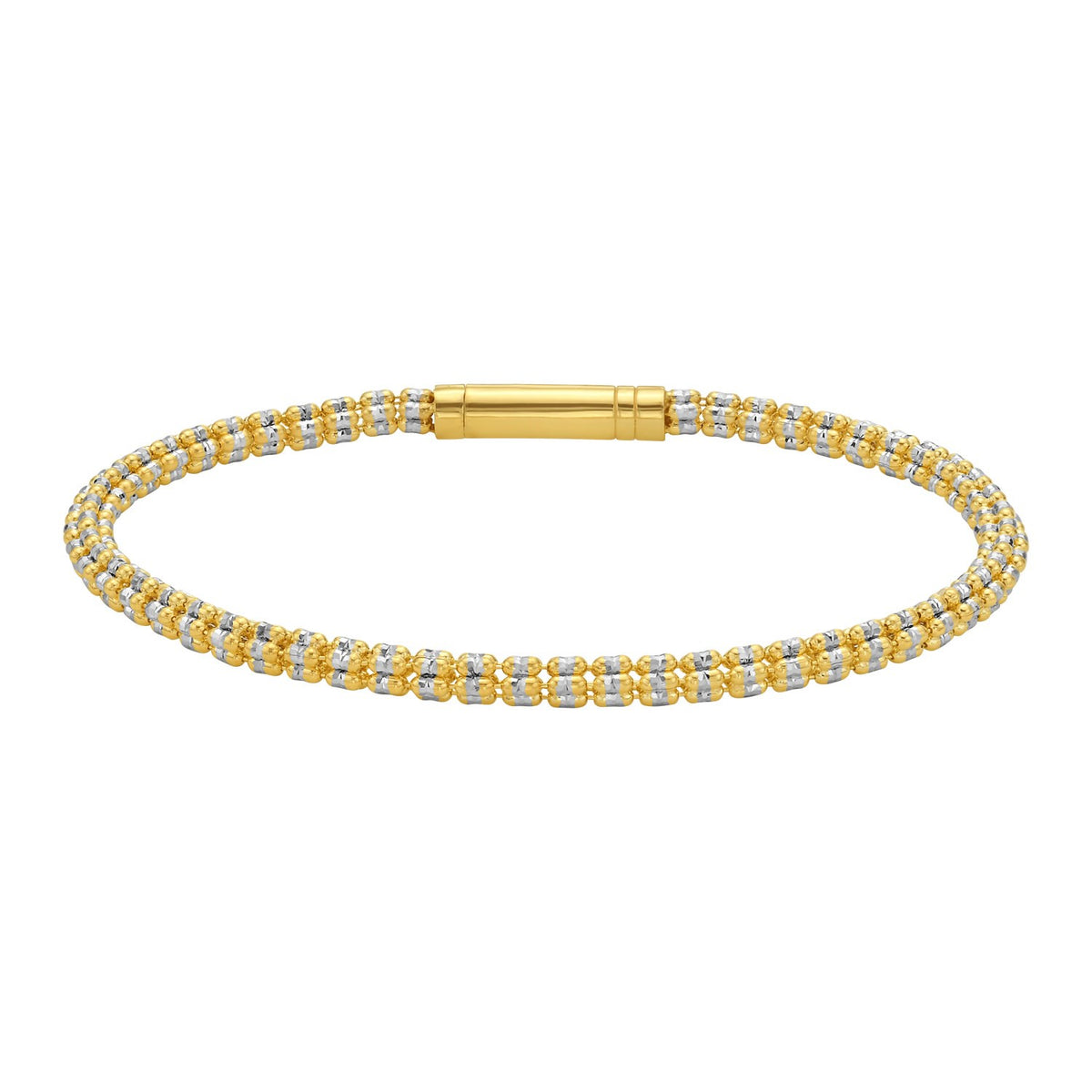 14K Two Tone Gold Diamond Cut Bead Chain Bracelet (3.30 mm)