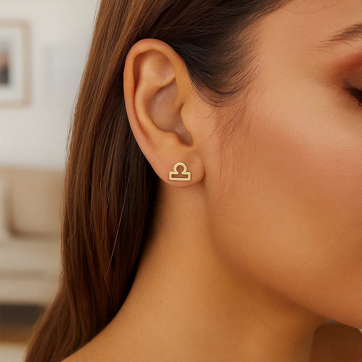 14k Yellow Gold Libra Stud Earrings