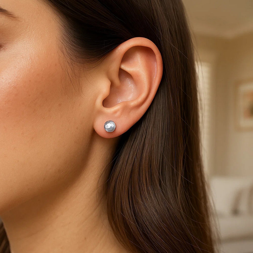 14k White Gold Ball Earrings with Faceted Texture(5mm)